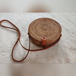 Rattan woven round handbag